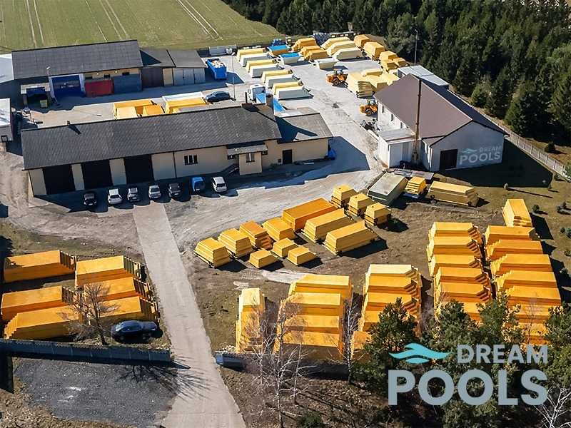 Basen poliestrowy 8,5x3,7x1,55, filtracja, 2 skimmery, 3 dysze