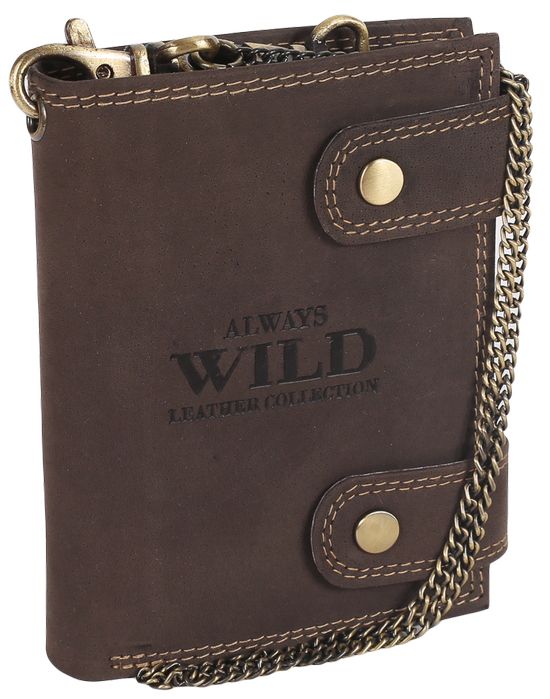 atrakcyjny, skórzany portfel męski z mosiężnym łańcuchem - always wild