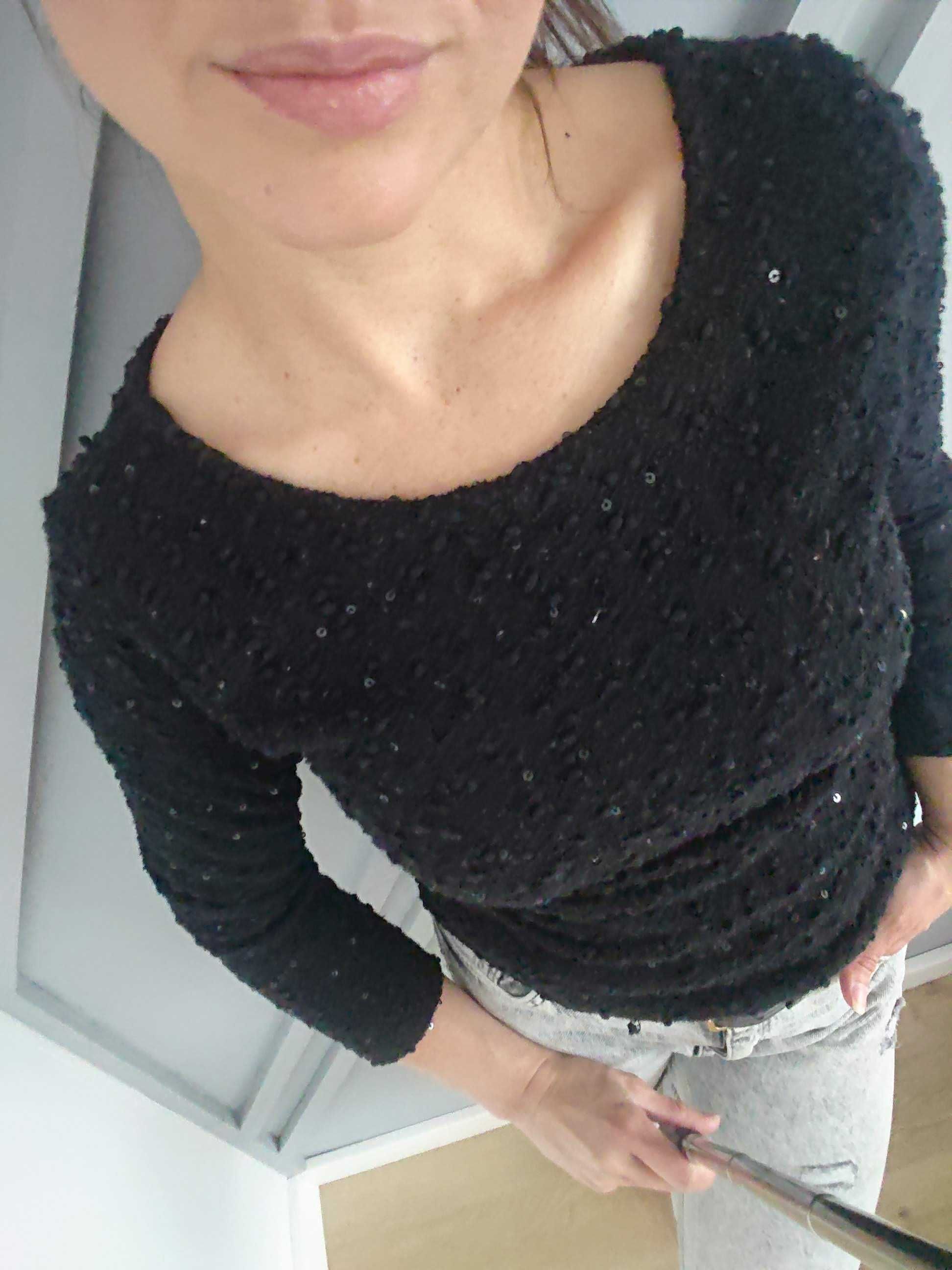 Czarny sweter boulce z cekinami 3/4 rękaw 36/S