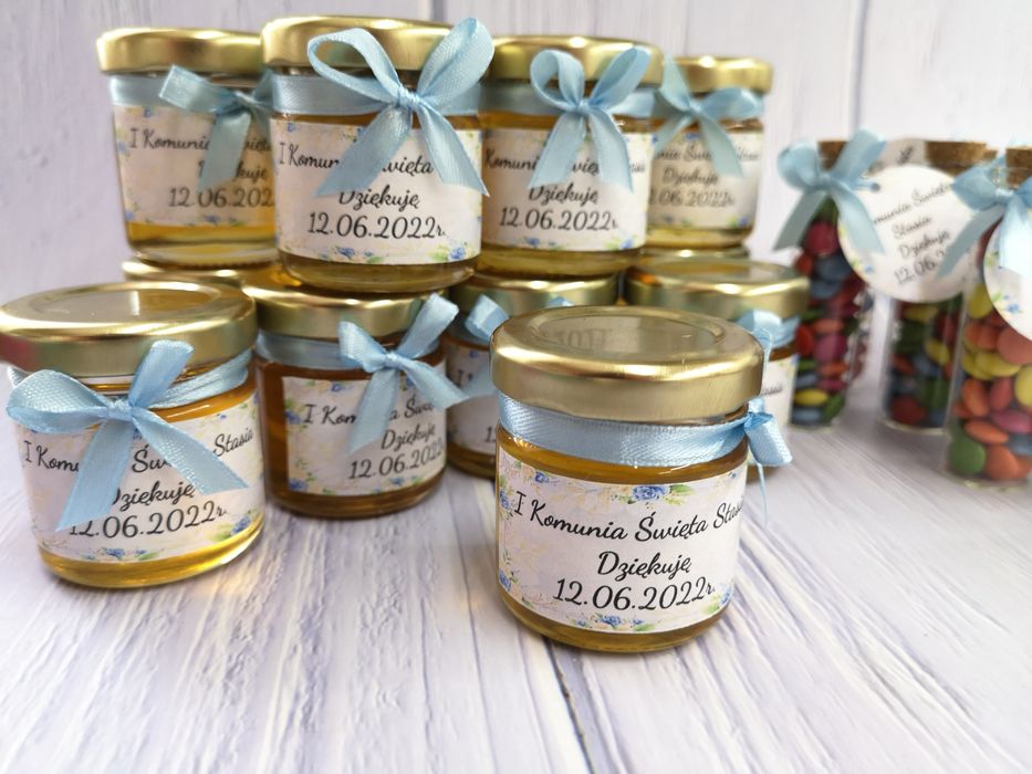 Podziękowanie dla gości sloiczek z miodem komunia chrzest