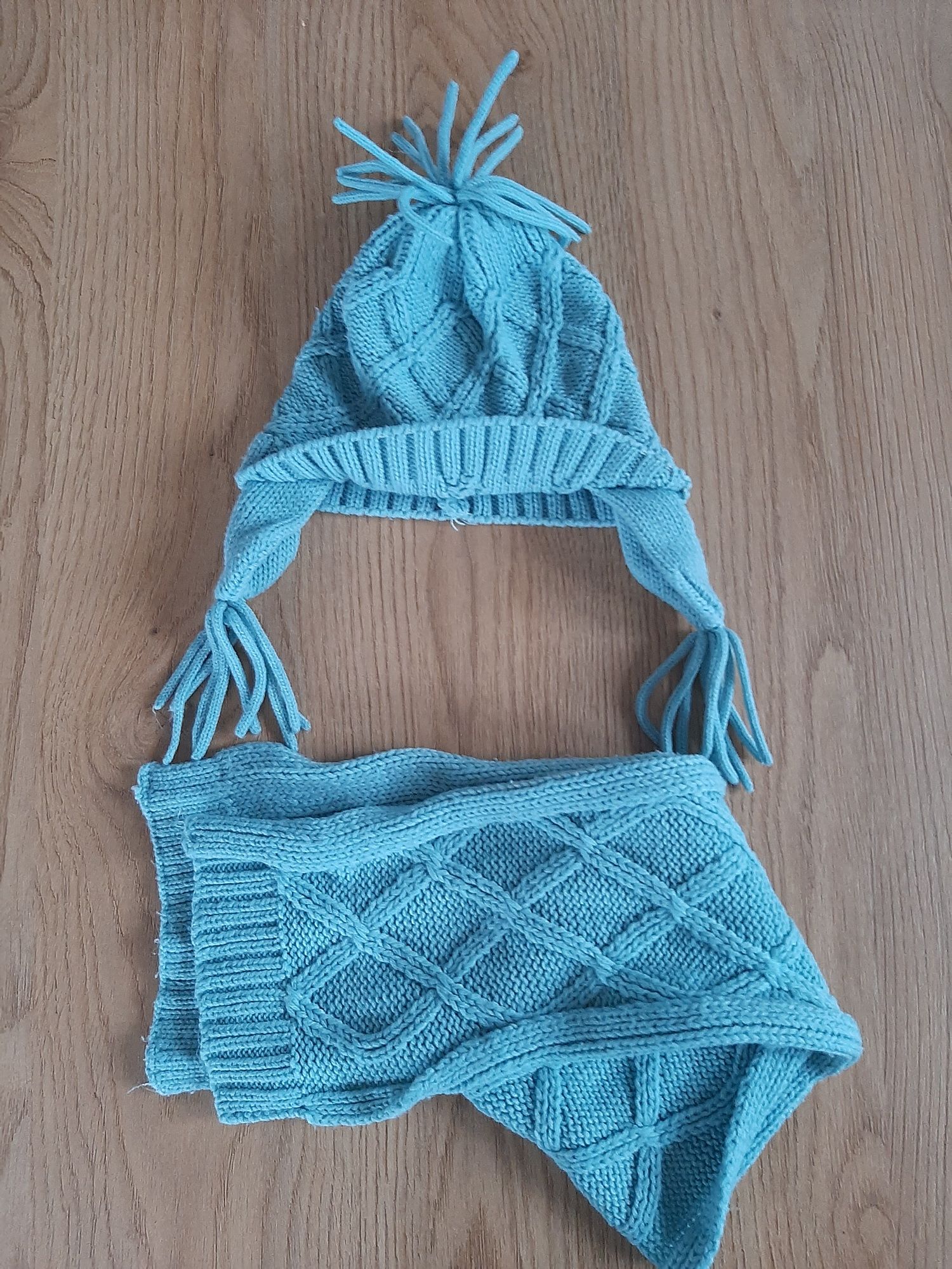 Niebieski turkusowy zestaw komplet czapka i szalik Mothercare 3 6 lat
