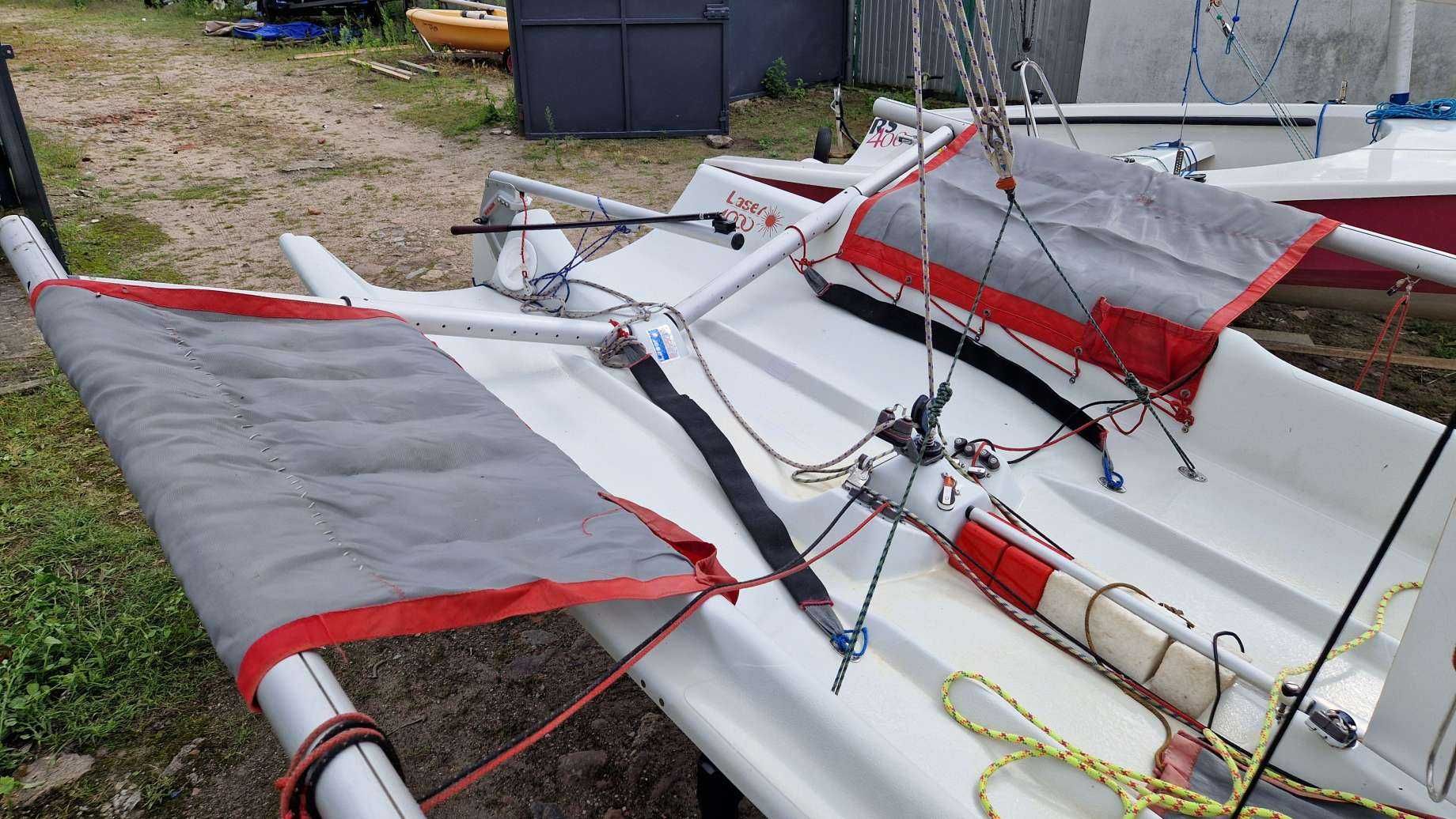 Łódź żaglowa żaglówka skiff Laser 4000 + wózek slipowy