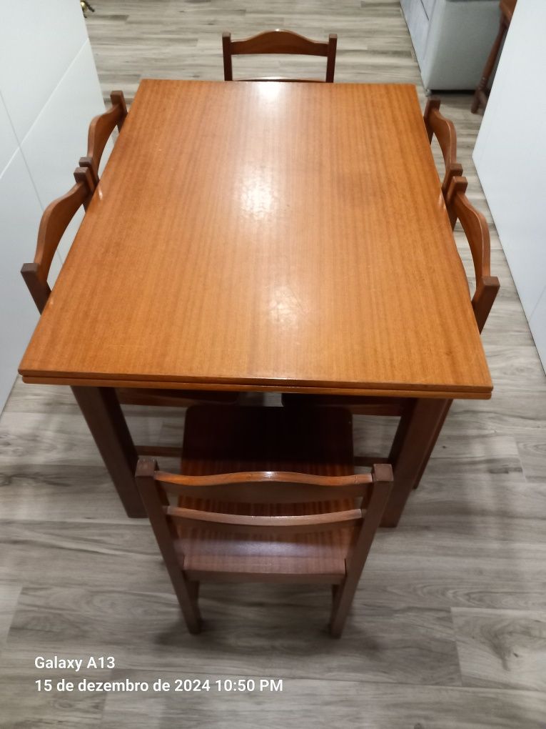 Mesa de refeições e 6 cadeiras, mogno, extensível de 6 a 10 lugares
