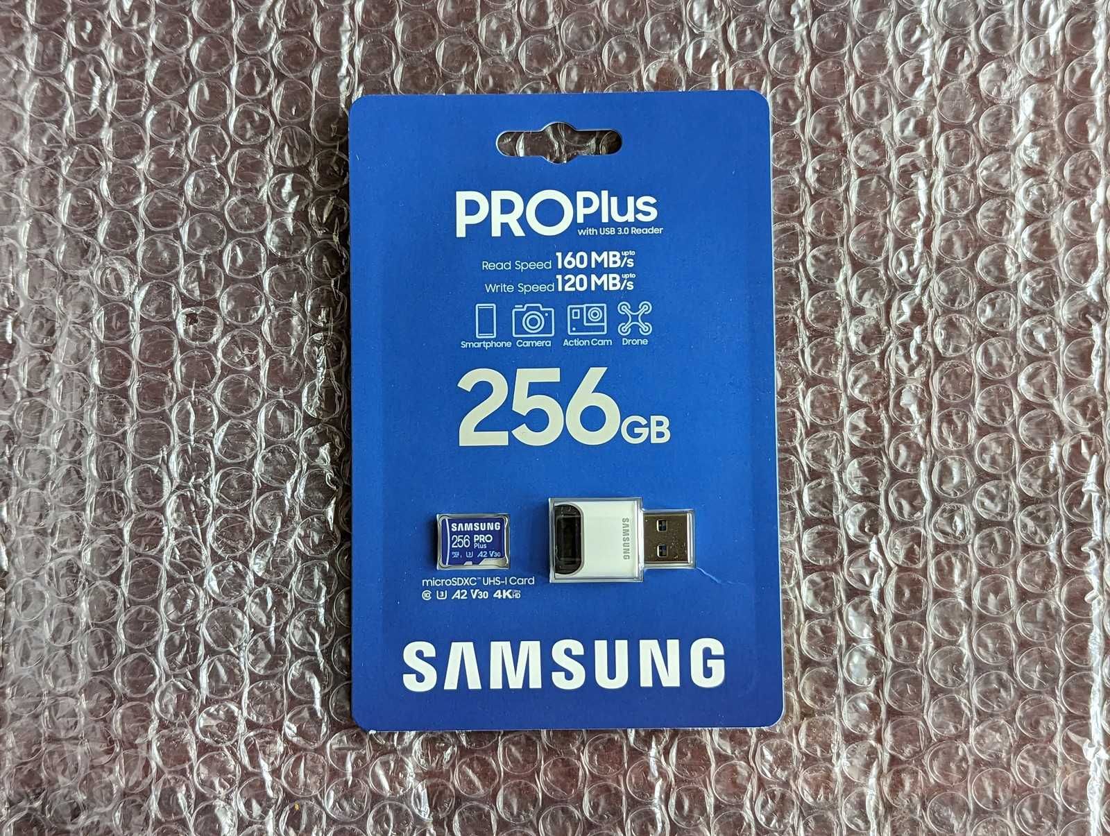 Карта пам'яті SAMSUNG PRO Plus 256GB microSD U3 V30 A2 + кардридер