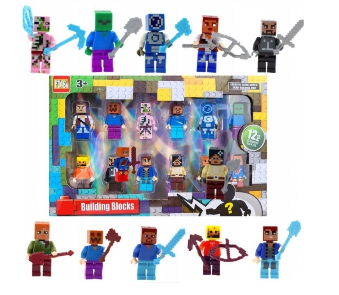 FIGURKI MINECRAFT My World Klocki 12 sztuk DUŻY Zestaw