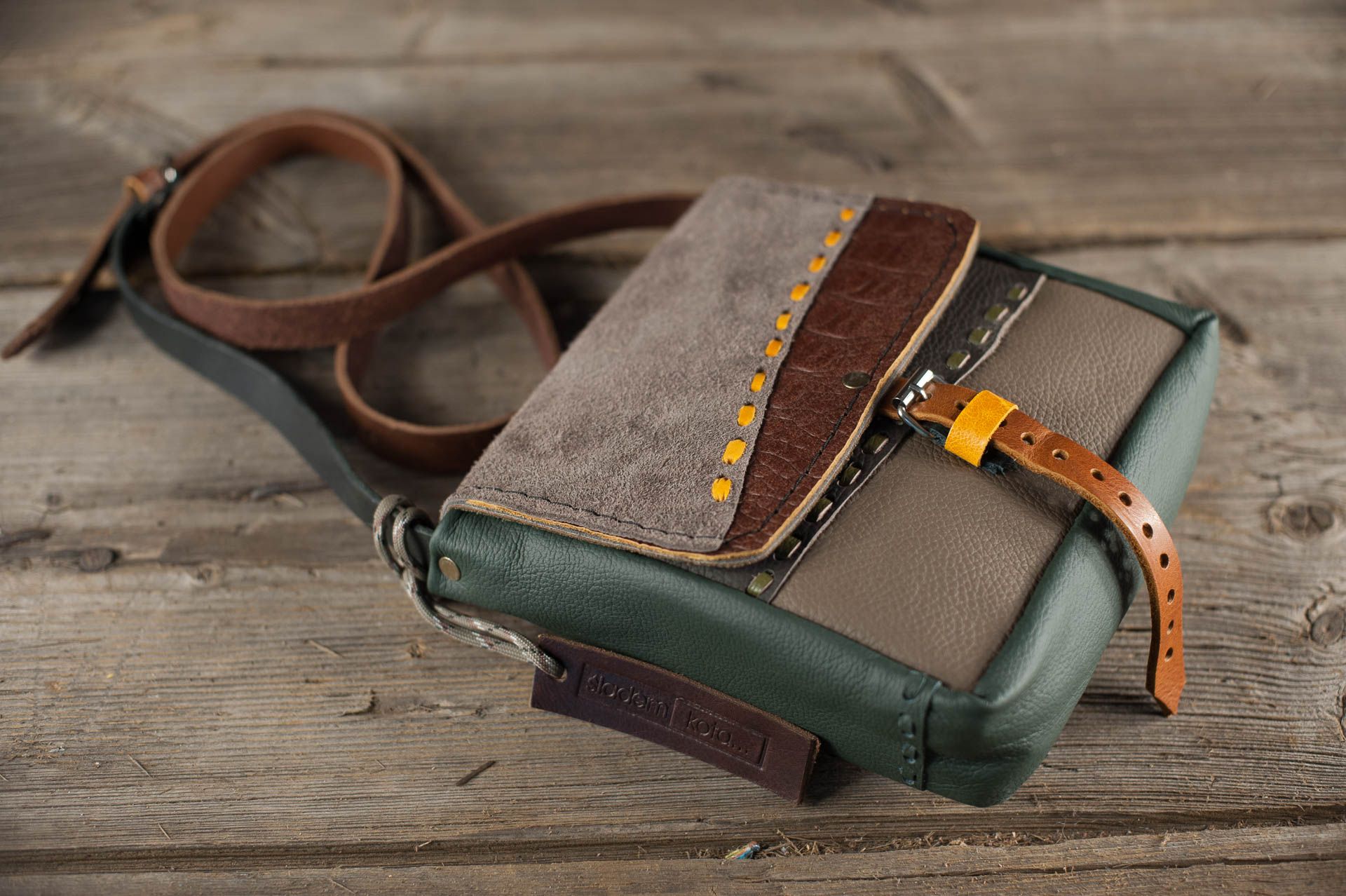 torebka zamszowy patchwork handmade leathercraft