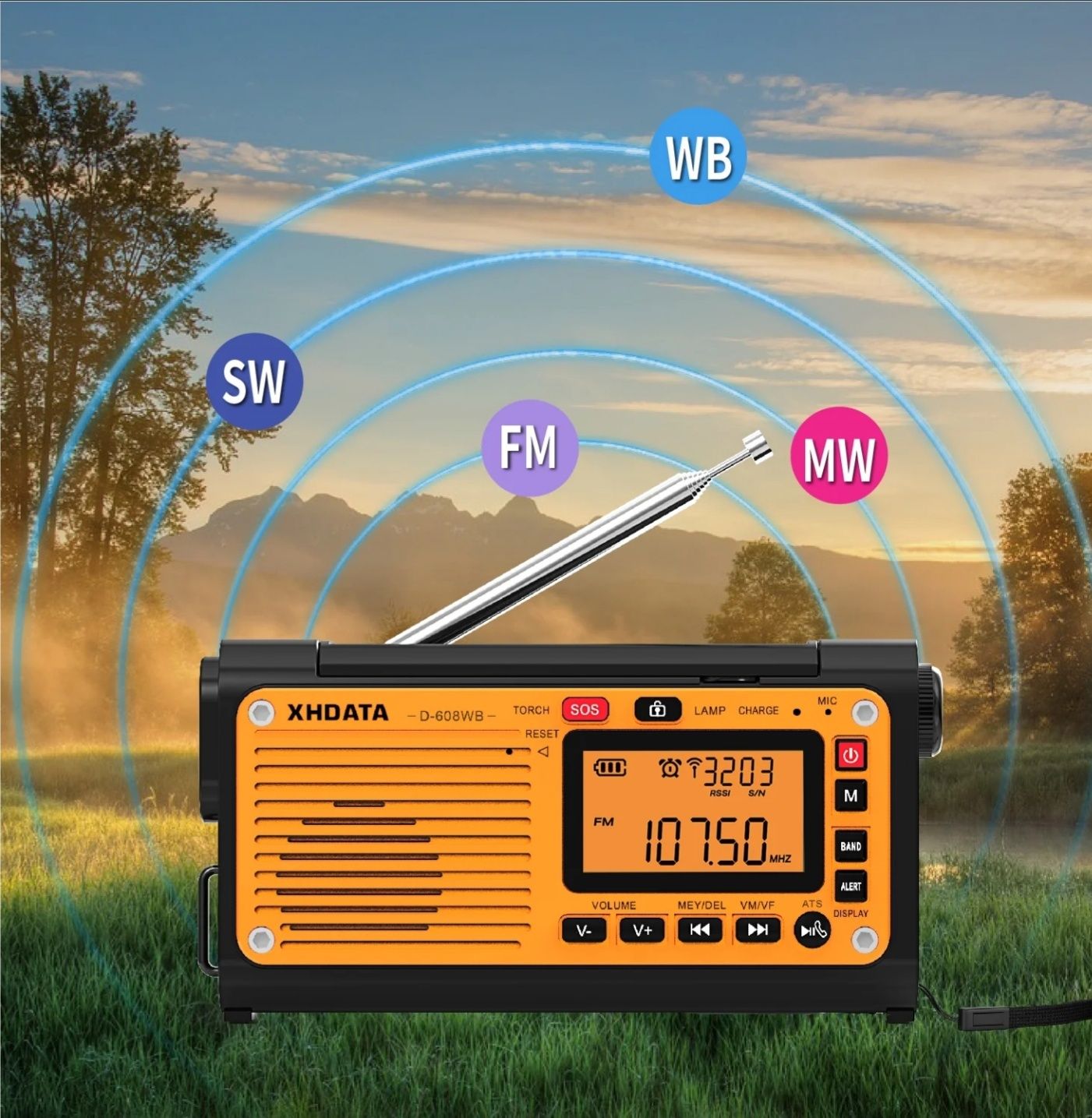 Xhdata D-608WB радиоприемник,fm,mw,sw, Bluetooth,18650, фонарь,ген-тор