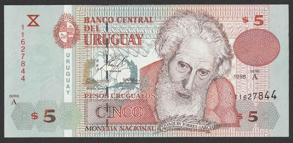 Urugwaj 5 pesos 1998 - Torres Garcia - stan bankowy UNC