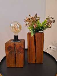 Zestaw lampa i wazon drewno loft