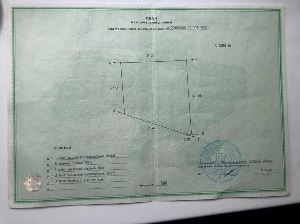 Продаж Земельної ділянки під забудову, 12 сот.  с.Бірки.