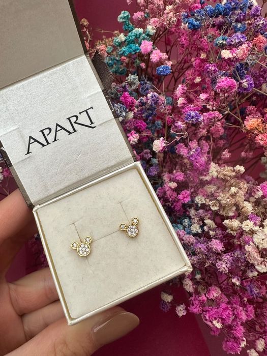 kolczyki myszka miki pozłacane srebro 925 próba dla dzieci cyrkonie