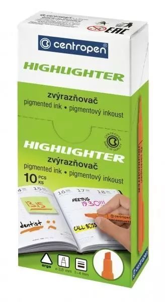 Cienki zakreślacz Highlighter źółty (10szt). Centropen. Nowy Produkt