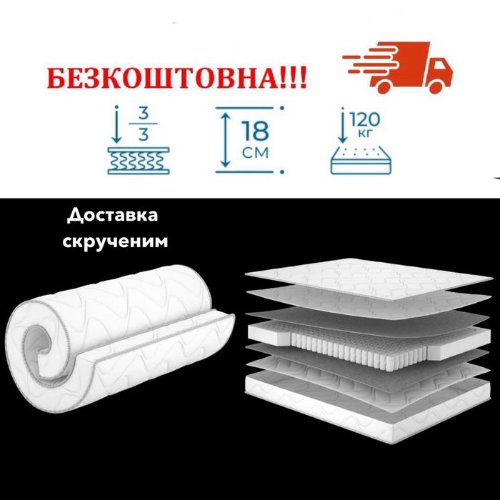 160 х 200‼️Матрац кокос Незалежні Пружини ЕММ Матро Доставка щодня