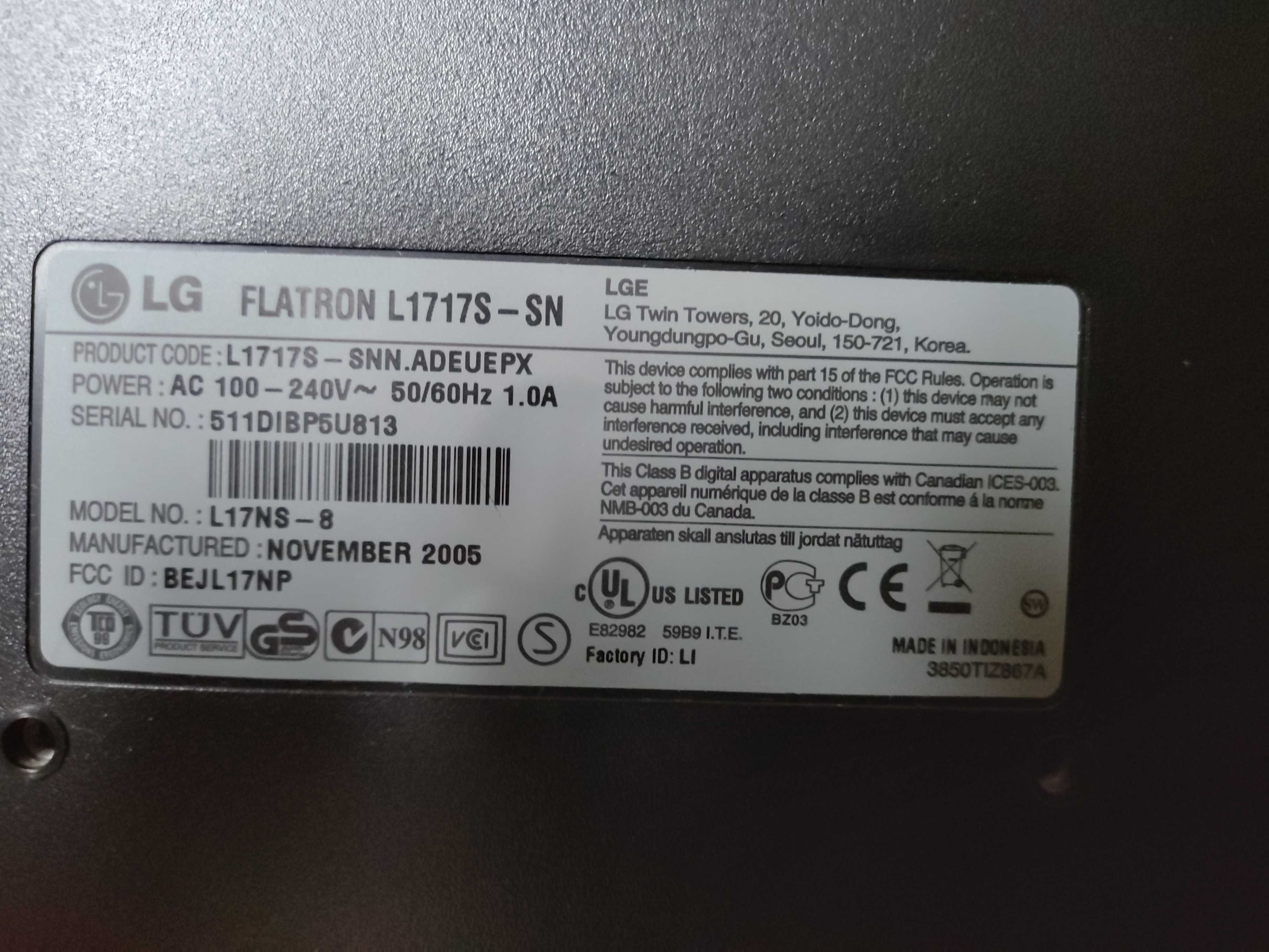 Монітор LG FLATRON L1717S-SN