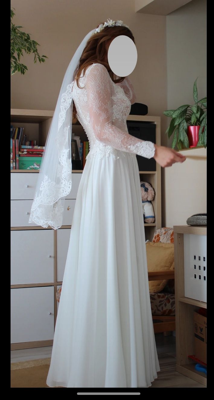 Suknia ślubna ecru rozmiar S + welon