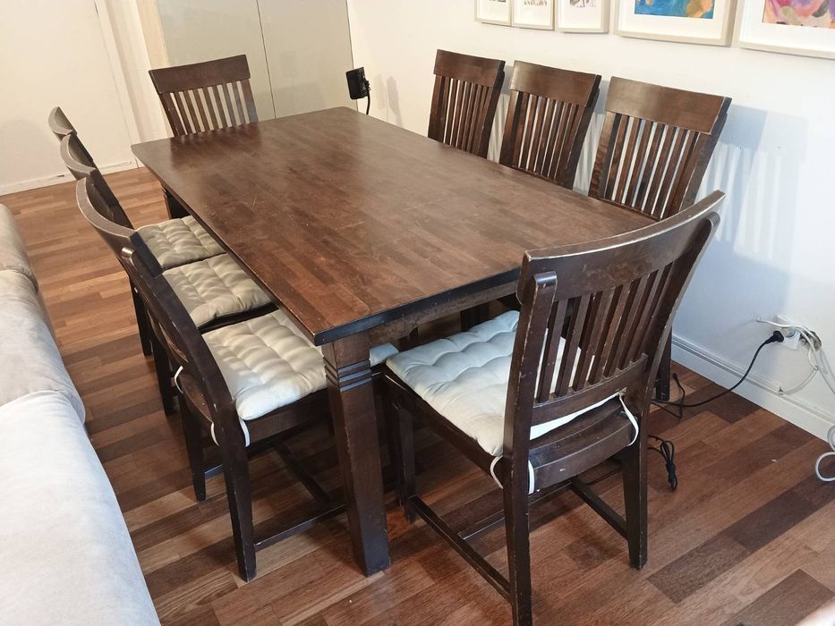 Solidny Zestaw do Jadalni, Duży Stół i 8 Krzeseł