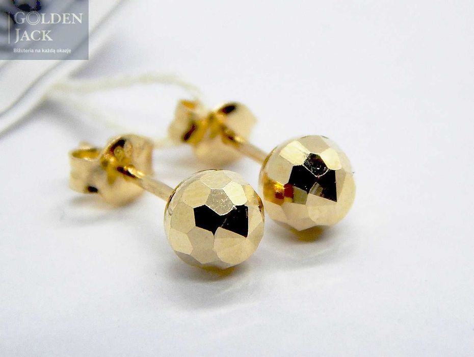 Złote kolczyki kulki kuleczki na sztyft złoto pr. 585 waga 1,06g 0,6cm