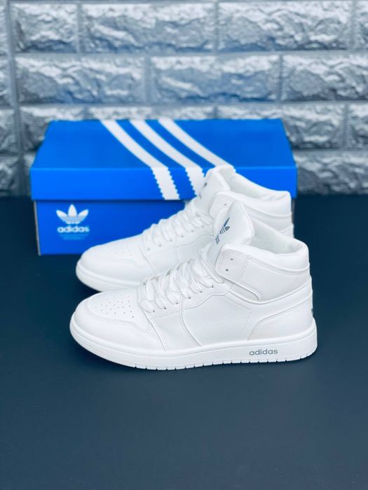 Adidas белые кроссовки кожаные на осень / кросовки Адидас высокие