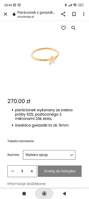 Pierścionek gwiazda zozo desing