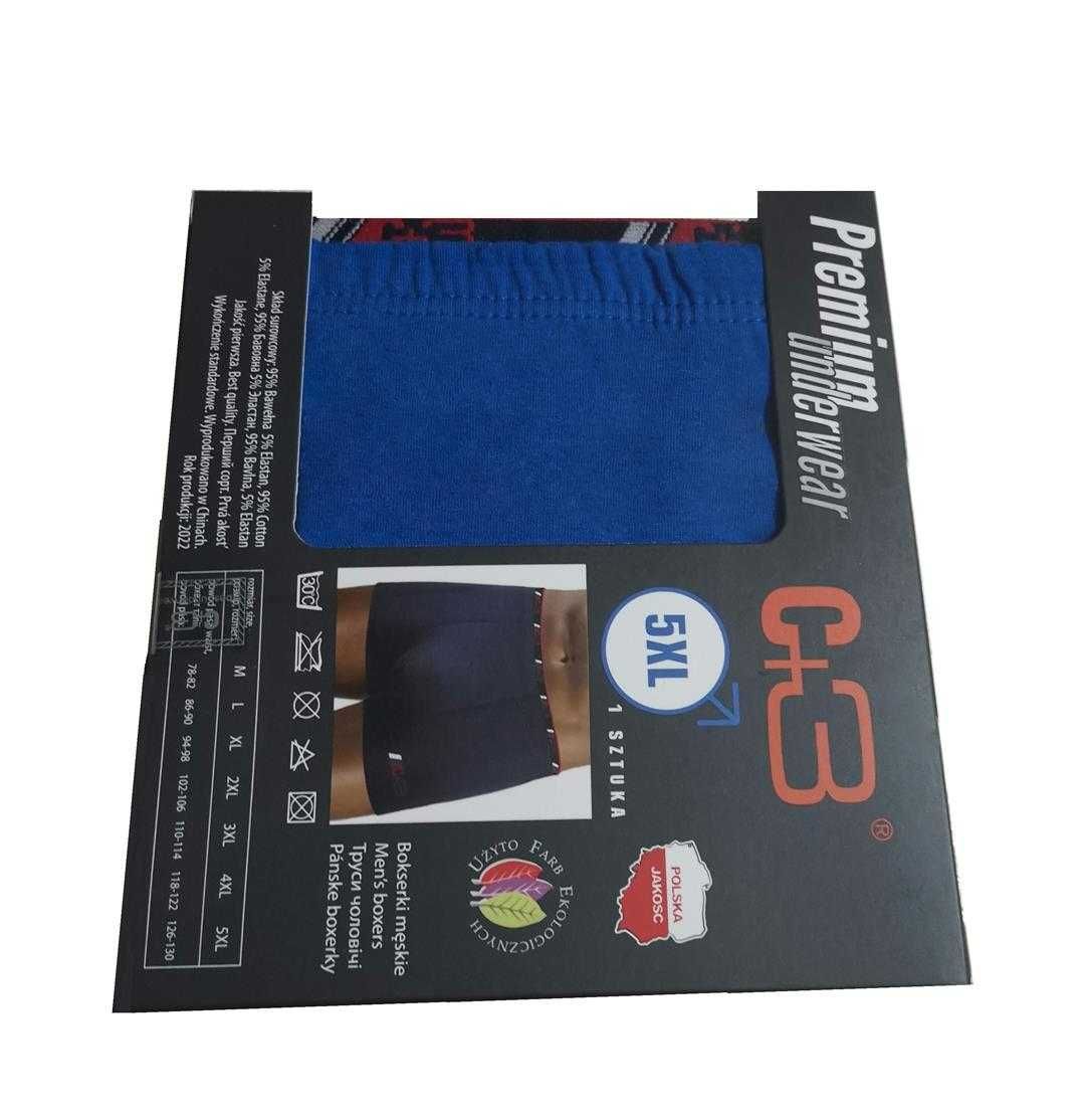 Bawełniane niebieskie bokserki męskie C+3 - 5XL Premium underwear