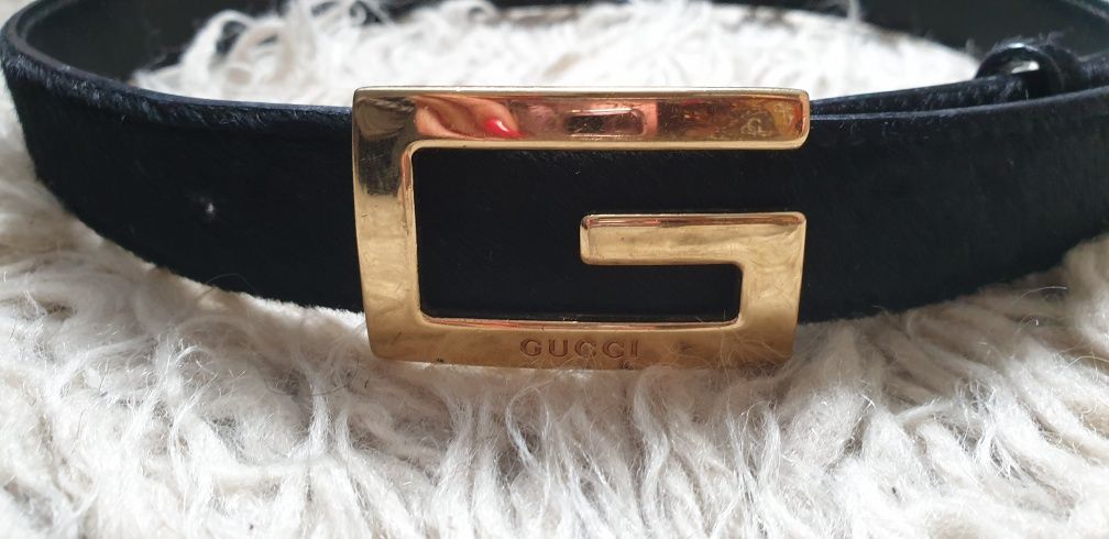 GUCCI pasek czarny ze złotą klamrą numer seryjny made in italy długość