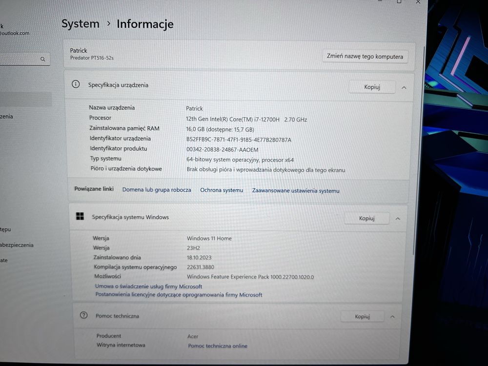 Acer Predator Triton 500 SE i7/16GB RAM/ 1TB/ 3080 Ti/ GWARANCJA