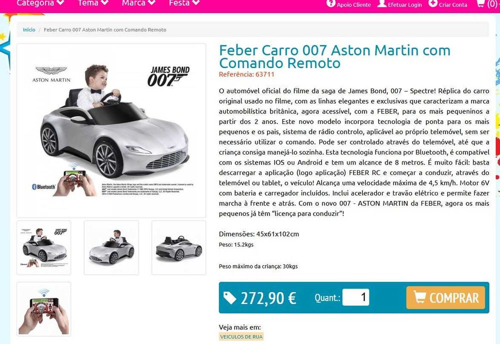 Carro Criança Eletrico Aston Martin