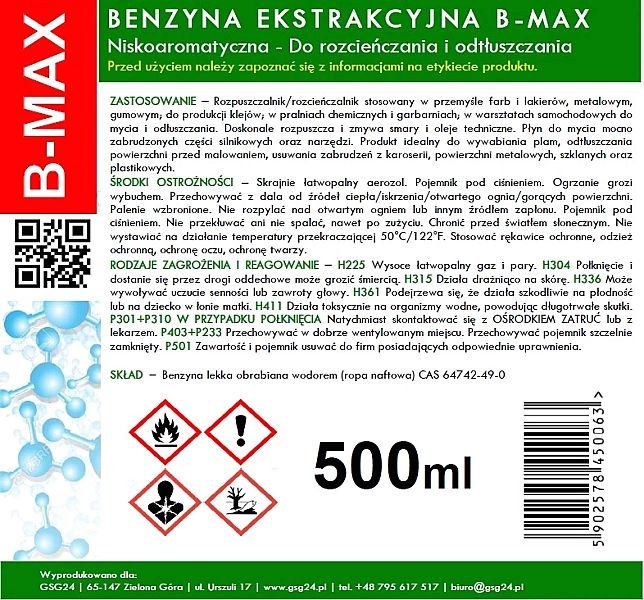 Benzyna ekstrakcyjna w aerozolu B-MAX Spray 500ML