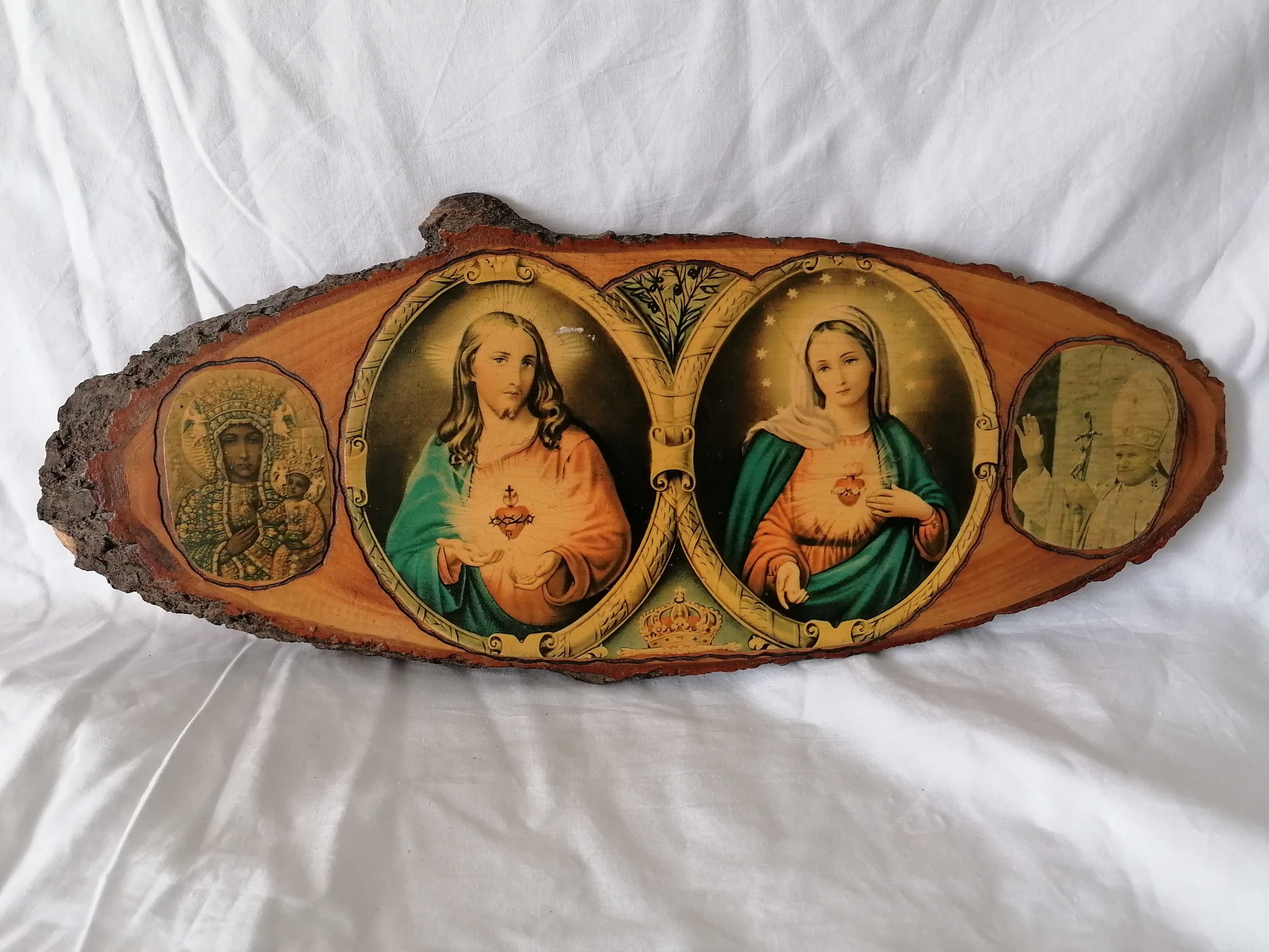 Obraz na plastrze drewna serce Jezusa, Matka boska  Jan Paweł