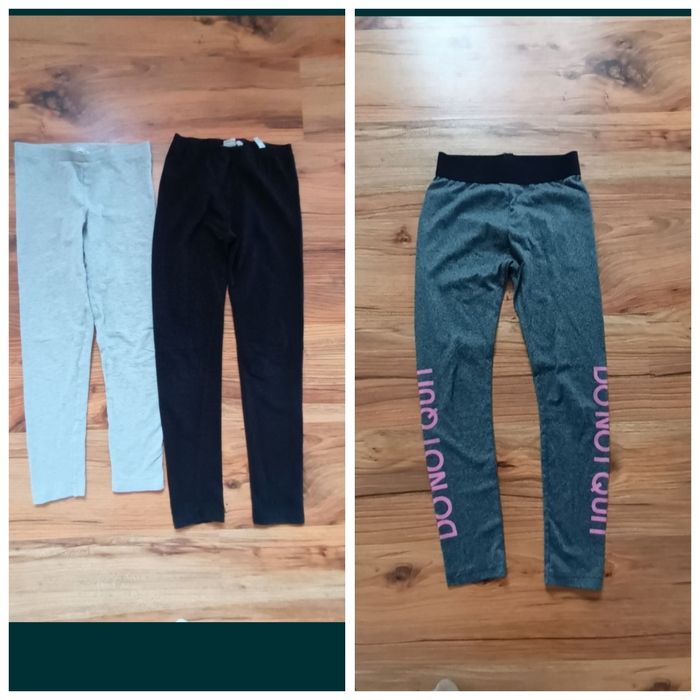 Legginsy 134 140 czarne i szare H&M dziewczęce 3 szt