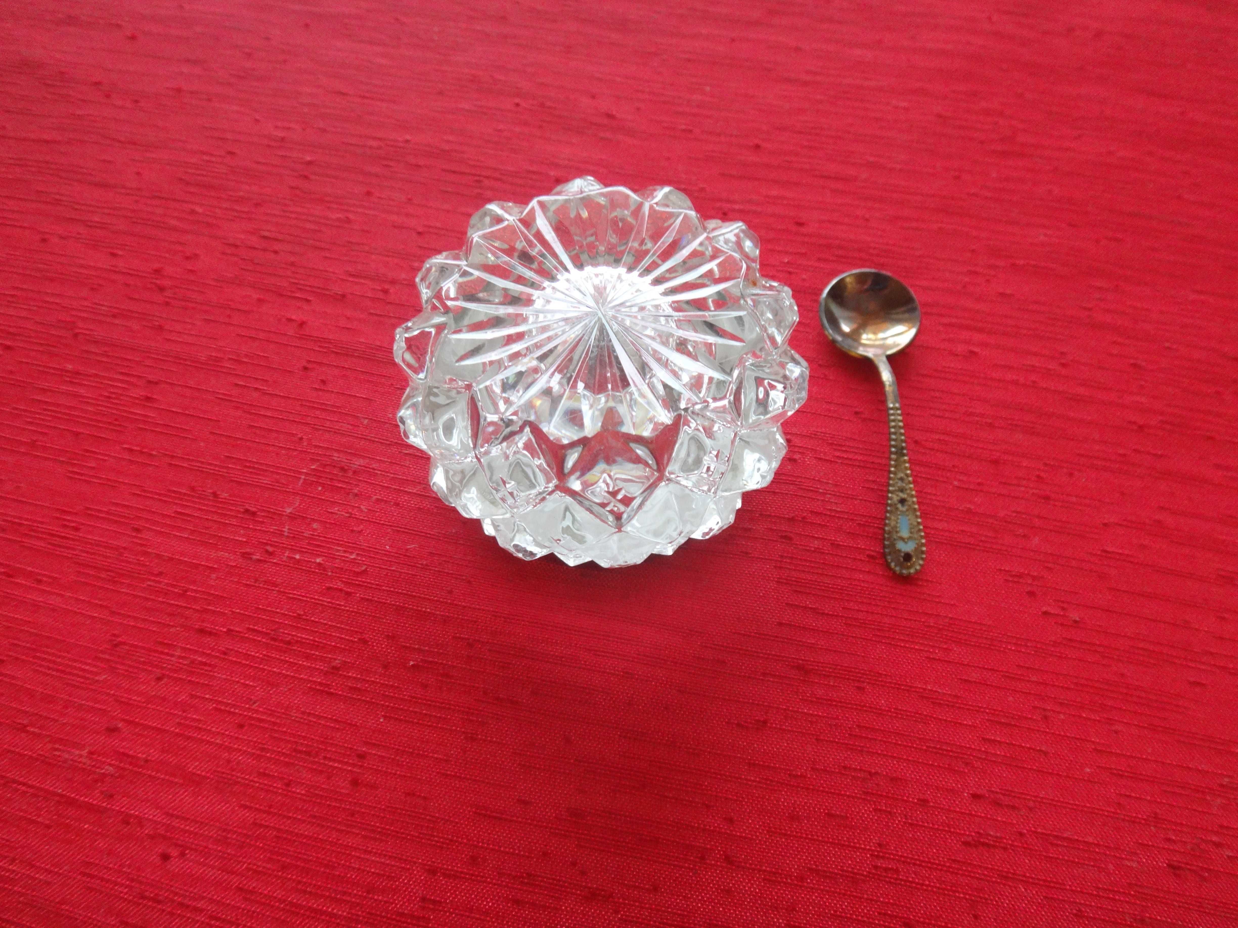 Solniczka kryształowa z łyżeczką w emalii - Rosja - srebro
