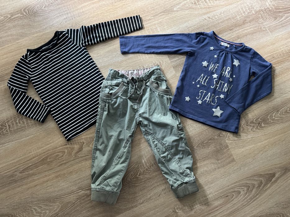Zestaw: 2 bluzeczki na długi rękaw i spodnie, r.104