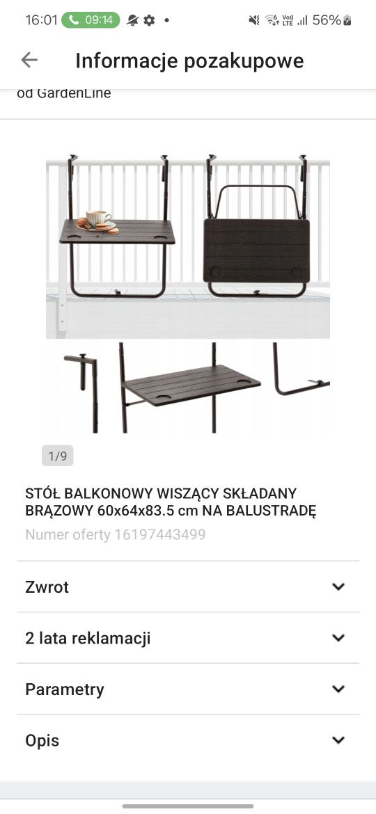 Sprzedam stolik na balkon