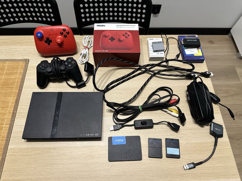 PS2 Slim SCPH-77004 + SSD 240GB + 2 pady + FMCB + HDMI – gotowy zestaw