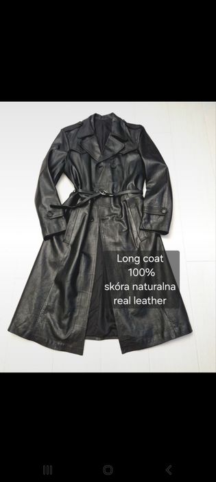 100% skóra naturalna real leather długi płaszcz long leather coat