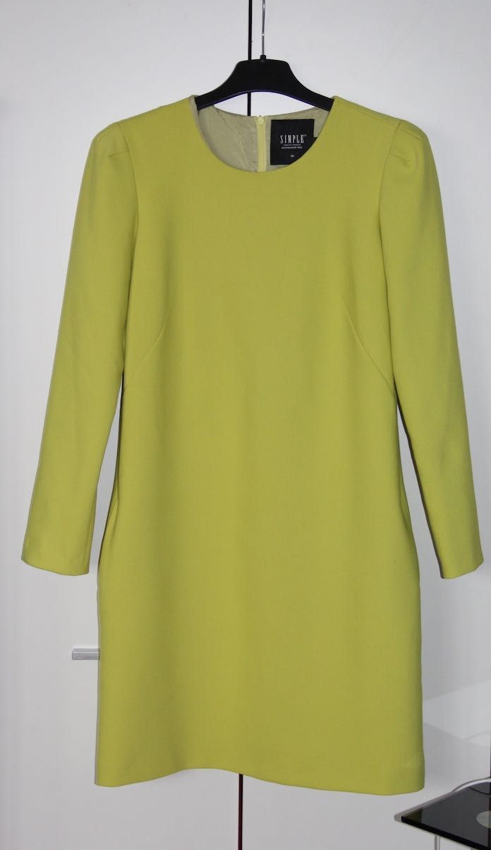 SIMPLE limonkowa zółta zielona sukienka 36 s 34 wełna suknia welniana