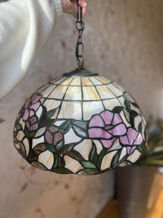 Witrażowa lampa wisząca + kinkiety vintage