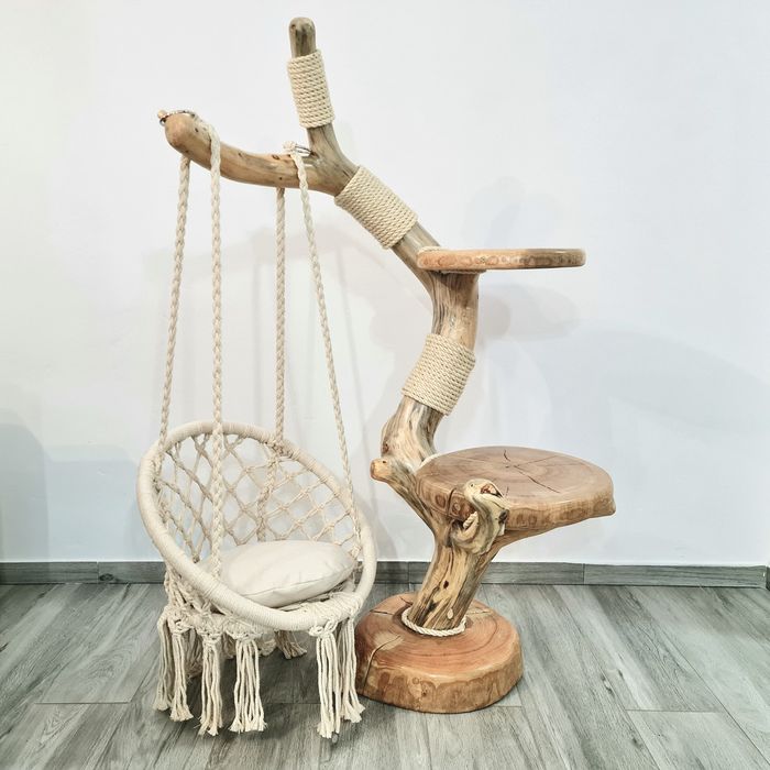 Naturalny Drapak Dla Kota Z Drewna Lina Sizalowa Hamak Kocie Drzewko