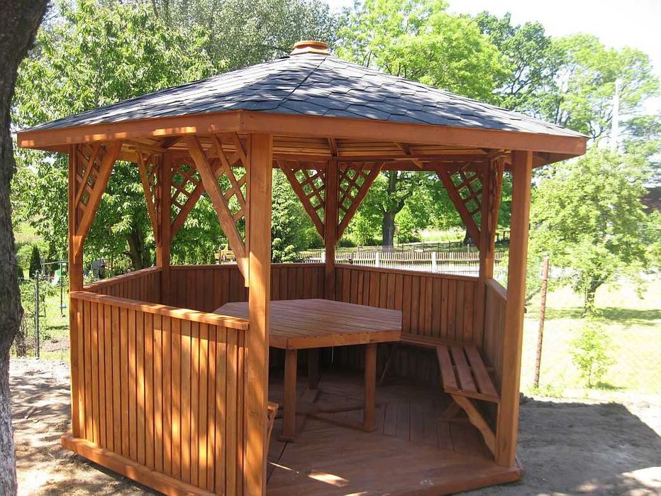 altany do ogrodu z drewna ,klasyczne, estetyczne, drewniane FI 340 cm