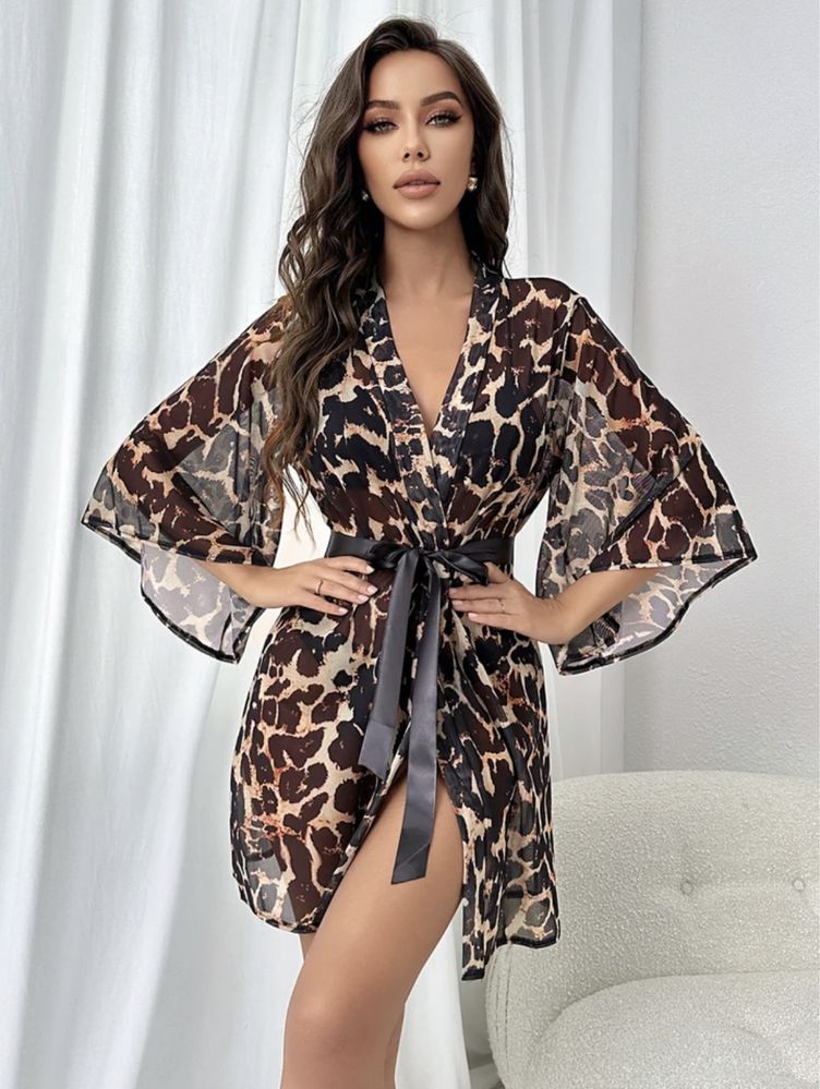 халат кімоно накидка одежда для дома халатик леопардовий сітка