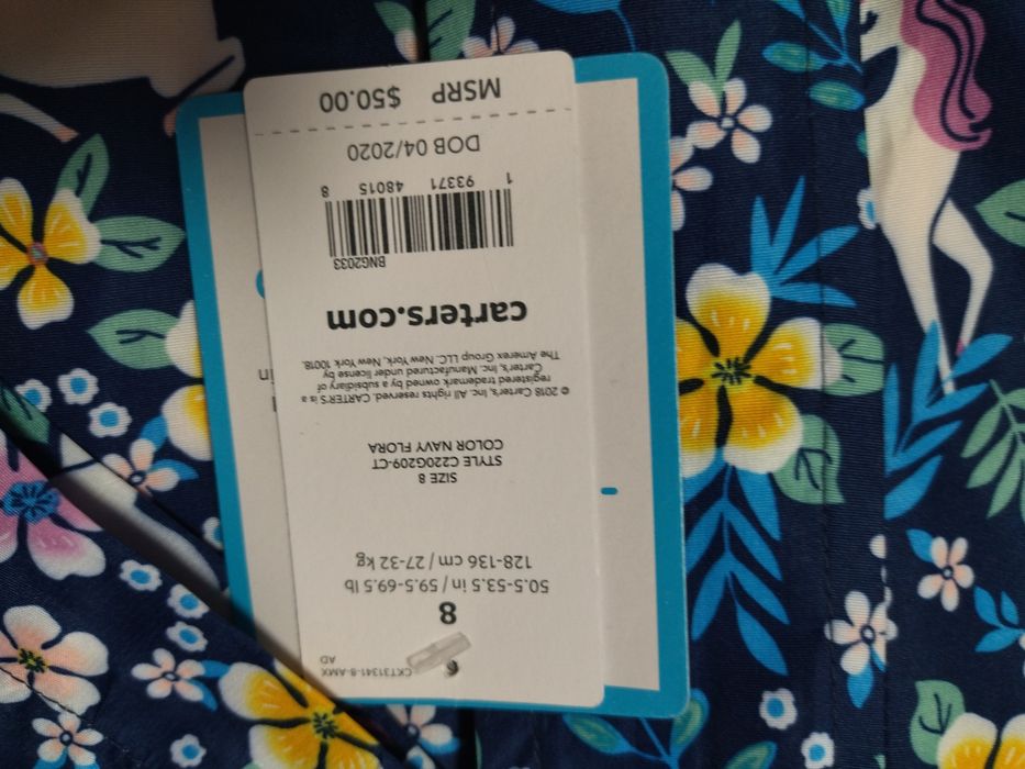 Нова Вітрівка-дощовик для дівчинки з єдинорожками Carters 136 см 27-32