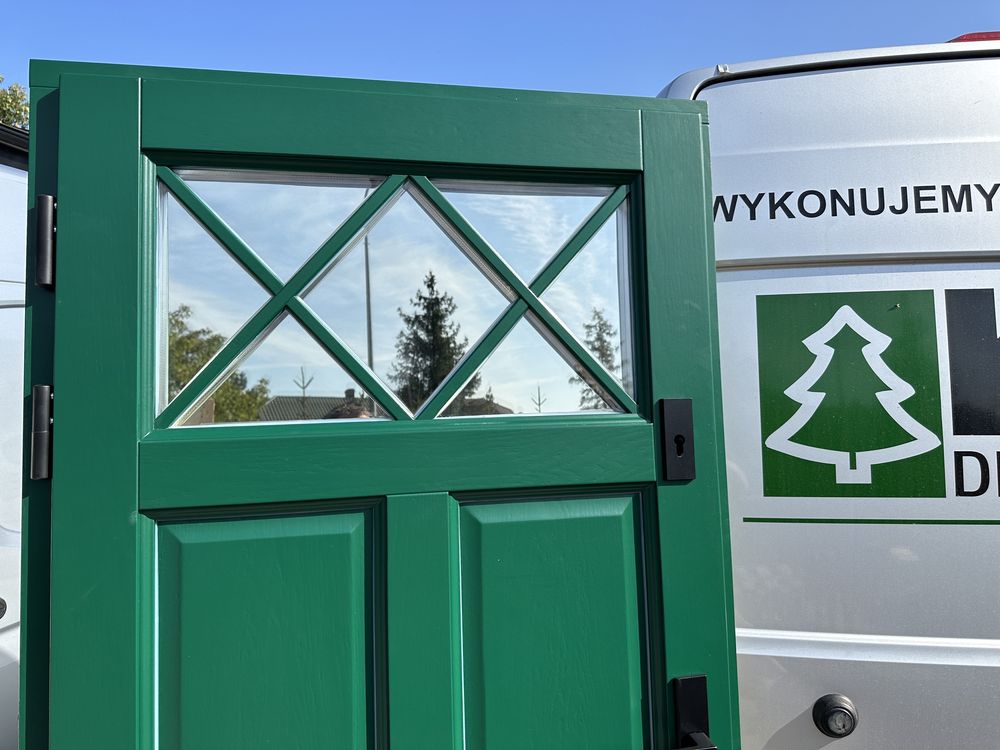 Drzwi zewnętrzne drewniane zielone Na każdy wymiar cała Polska