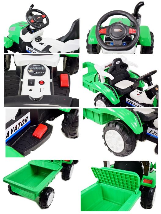 TRAKTOR dla dziecka NA AKUMULATOR z przyczepą, Miękkie siedzenie