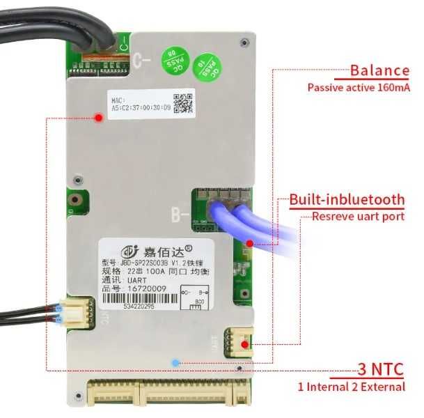 Смарт БМС на 100 Ампер Smart BMS JBD 6S-21S SP22S003В V1.6 с блютузом