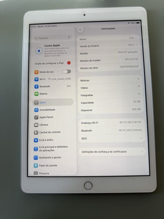 Apple iPad 10.2 8a geração 2020