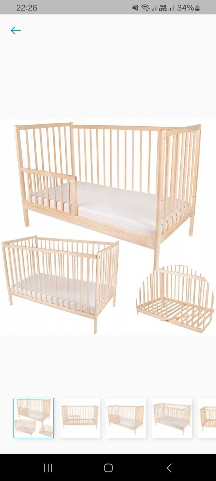 NOWE Łożeczko drewniane z dostawką120X60 NATURALNE 2w1