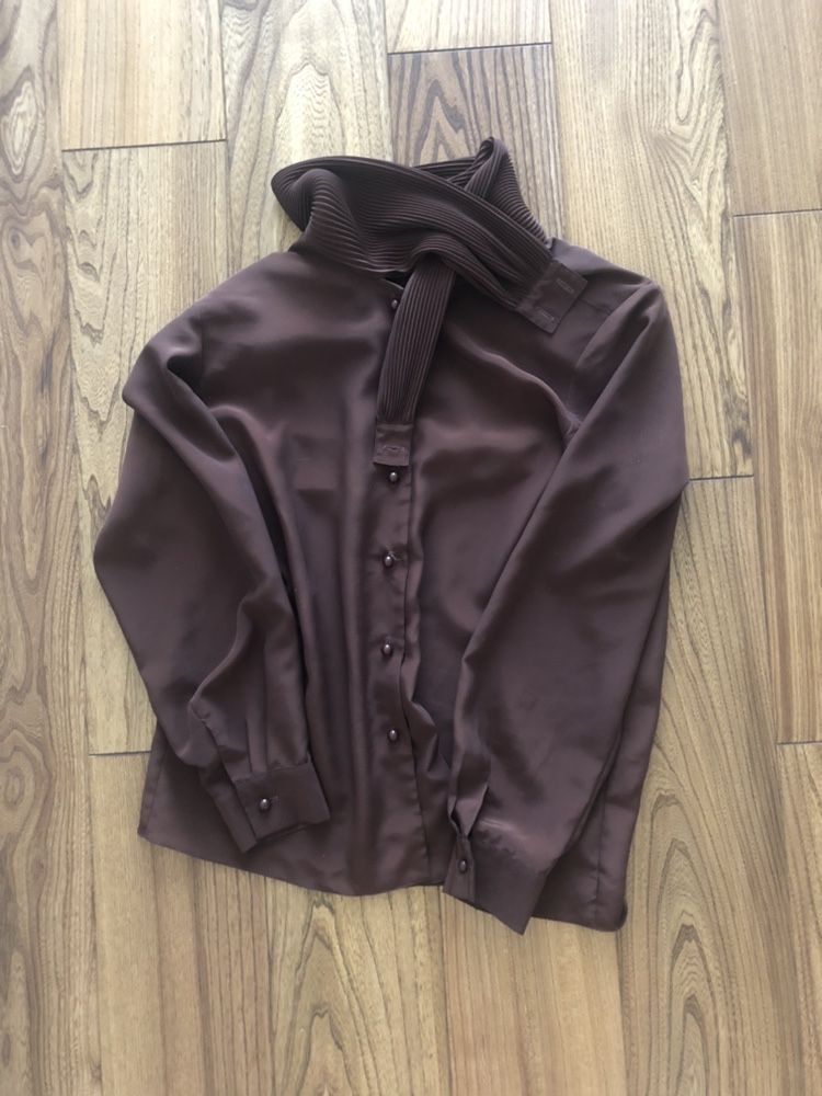 Ретро винтажная шелковая рубашка блуза шоколадная