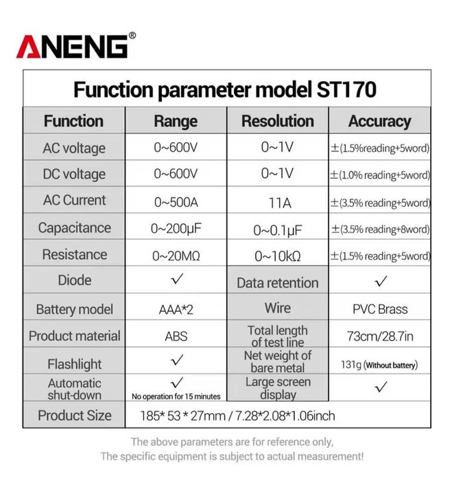 Мультиметр токовые клещи aneng st170