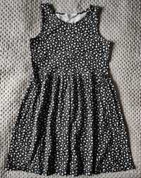 Sukienka czarna białe kwiaty łączka H&M 134/140