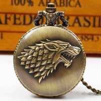 Klasyczny Zegar Kieszonkowy - Wilk Ródu Starków Otwierany Zegarek Brąz